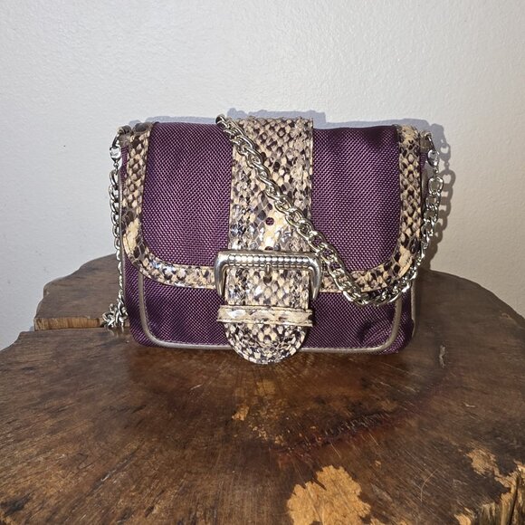 Brighton Portland Plumberry Purple Nylon & Embossed Leather Buckle Flap Silver - Picture 9 of 15